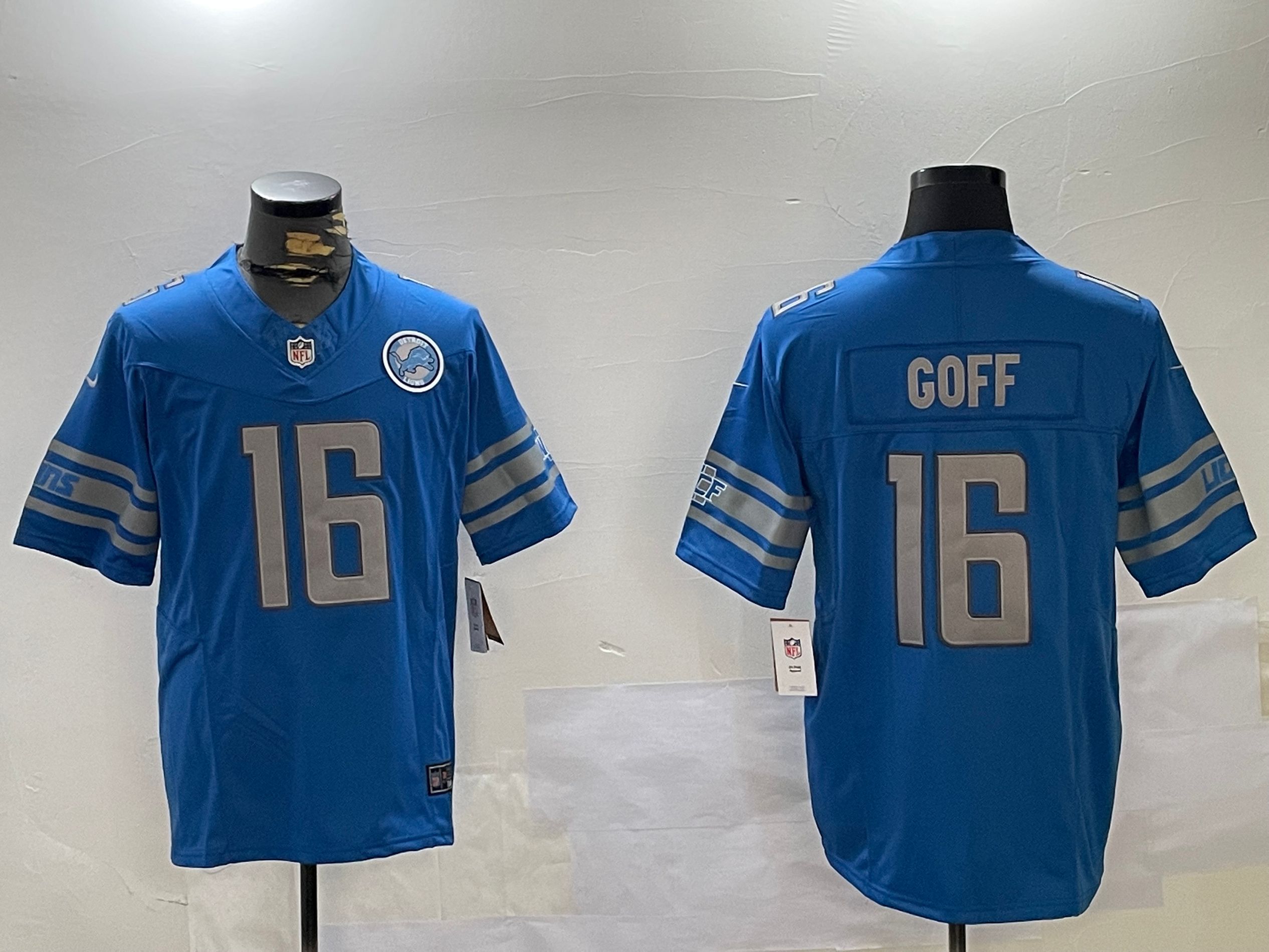 Men Detroit Lions #16 Goff Blue three generations 2024 Nike Limited NFL Jersey style 2